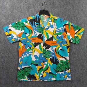 Vintage La Strada Shirt Mens Large Multicolor Hawaiian Button Up Floral